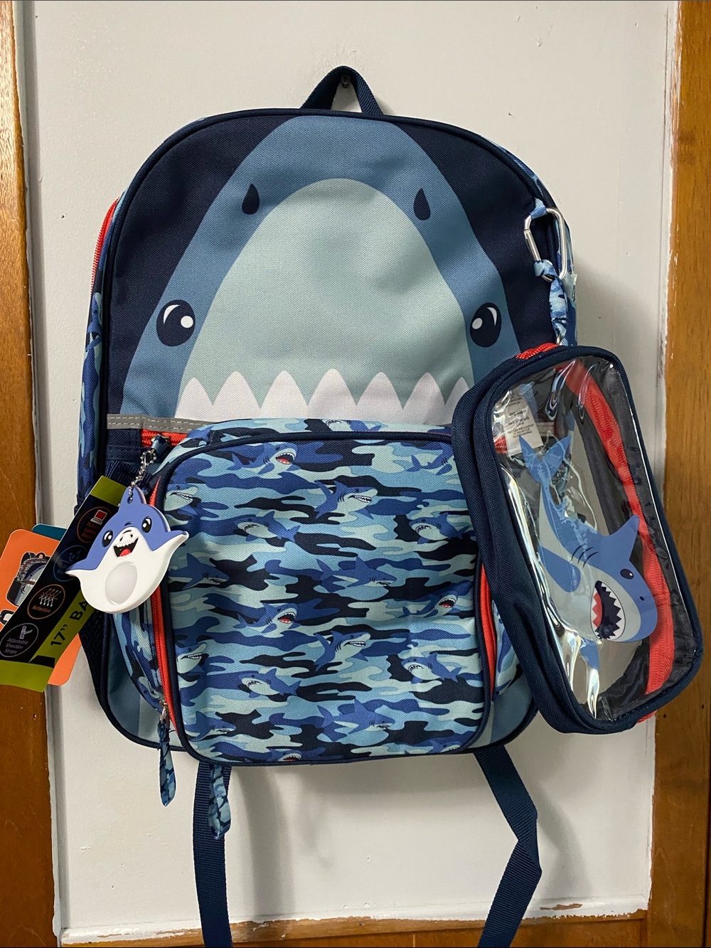 Kids Shark Print Blue Backpack with Pencil Case 4 piece set NEW!